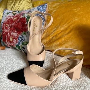 Lulus color block sling back heels